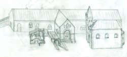 Abb. 07. Eger, Burg. Zeichnungsrekonstruktion der ersten Egerer Kirche in der Pfalz vor 1183. Zeichnung: P. Šebesta