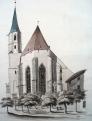 Františkánský kostel. Pohled na východní chor. V. Prökl kolem 1845