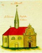 Kostel sv. Jana. Kresba K. Hussa 1821