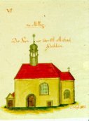 Karner sv. Michala. Stav před požárem v roce 1809. K. Huss 1821
